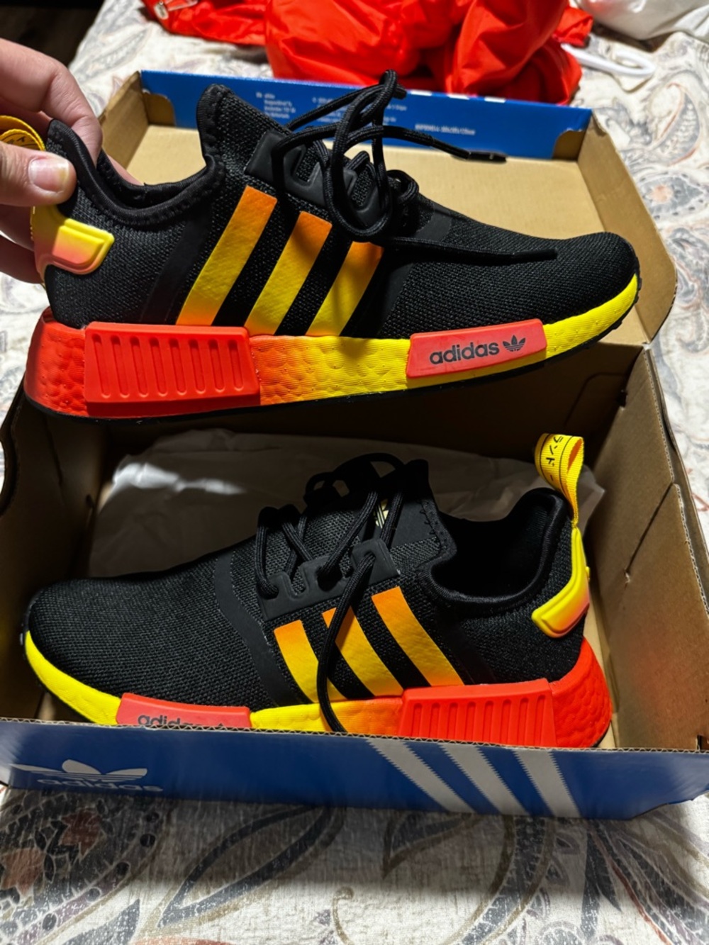 adidas Black NMD R1 with Yellow & Red Gradient Accents